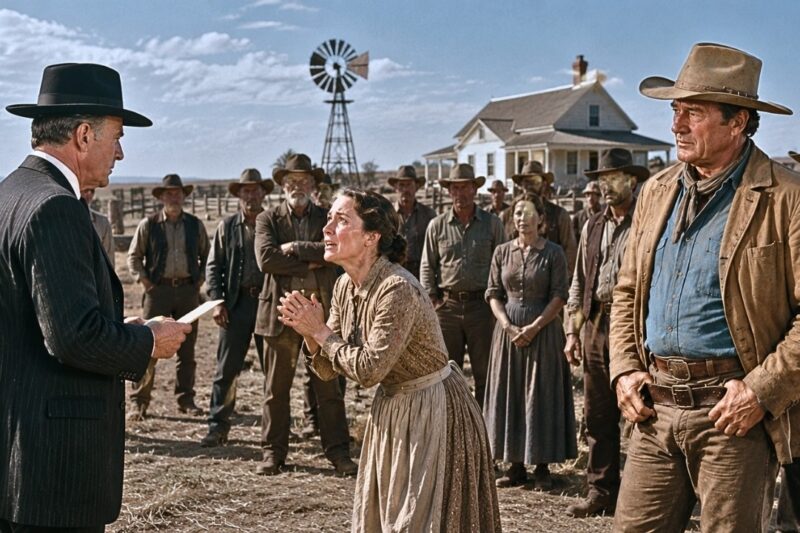 John Wayne Heard a Mother Begging Not to Lose Her Farm — One Hour Later, the Banker Turned Pale! D
