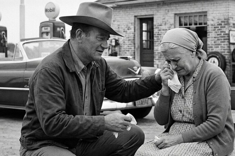 John Wayne Saw a Widow Crying at a Gas Station — He Did Something Nobody Expected D