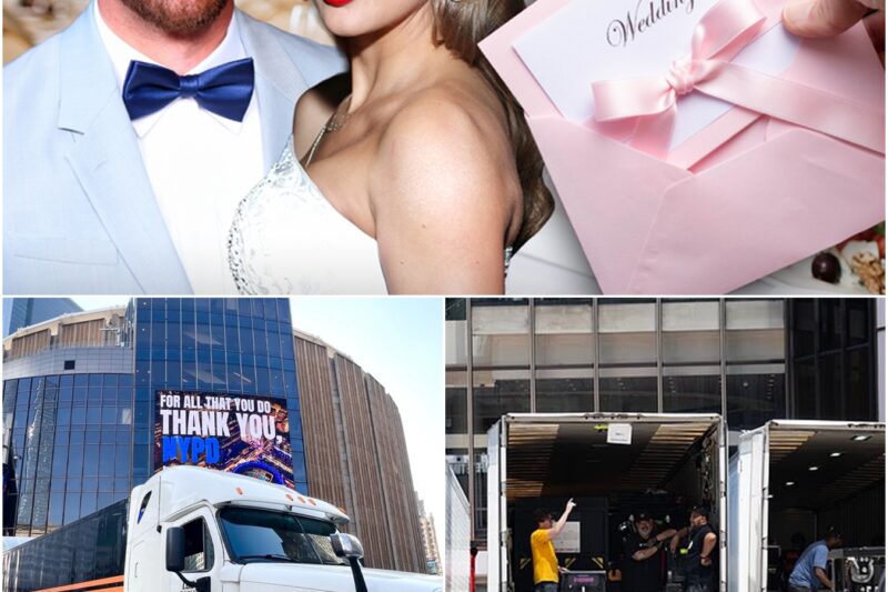 The first images revealing Taylor Swift and Travis Kelce’s lavish wedding have surfaced as equipment is being transported to MSG.